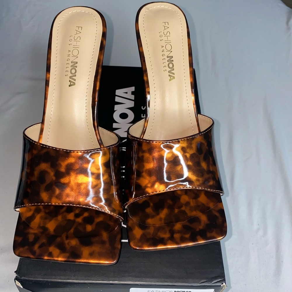 ‼️SOLD‼️ Fashion Nova Leopard Square Toe Heeled Sandals
